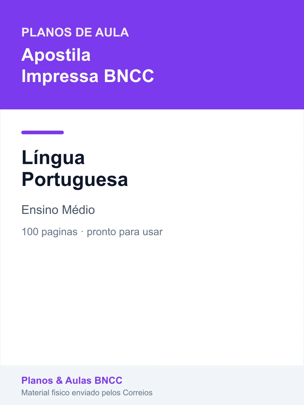 Planos de Aula de Língua Portuguesa — Ensino Médio (Apostila Impressa BNCC)