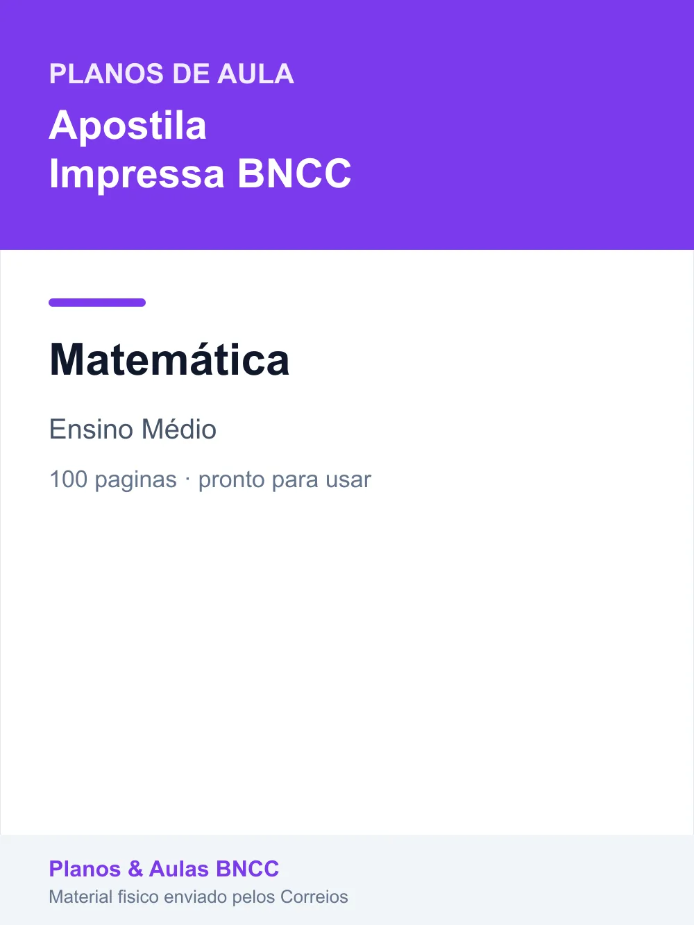 Planos de Aula de Matemática — Ensino Médio (Apostila Impressa BNCC)